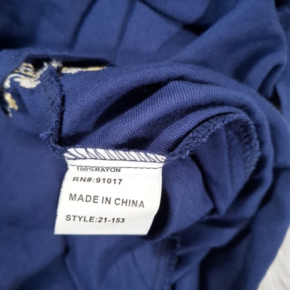 Solitaire Embroidered Tunic Dress Womens Blue Floral BOHO 3/4 Sleeve Size Large - Picture 4 of 11